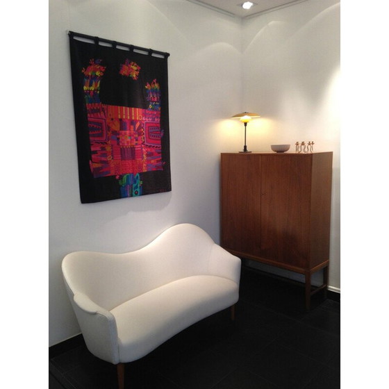 Image 1 of Vintage 2 seater white velvet and birch sofa, 1950