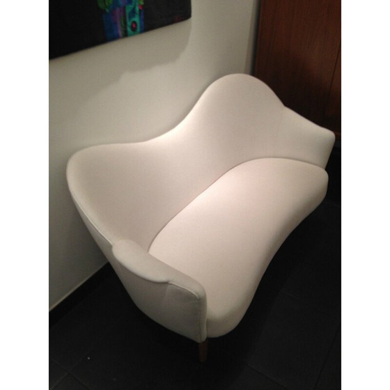 Image 1 of Vintage 2 seater white velvet and birch sofa, 1950