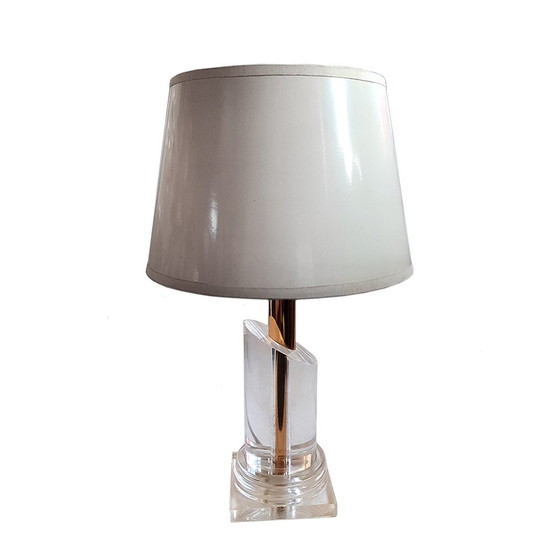 Image 1 of Mid-Century Acrylic Glass and Brass Table Lamp