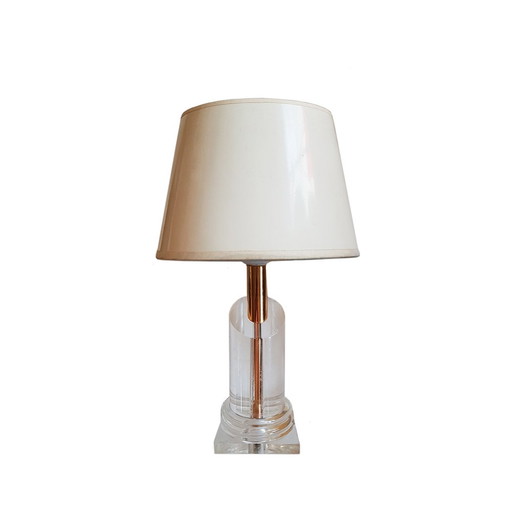 Mid-Century Acrylic Glass and Brass Table Lamp