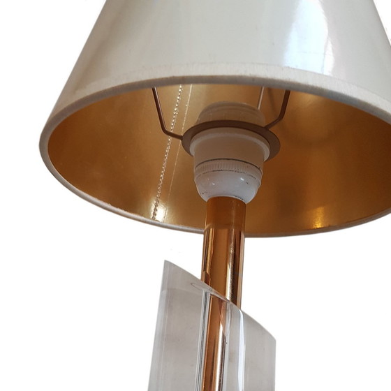 Image 1 of Mid-Century Acrylic Glass and Brass Table Lamp