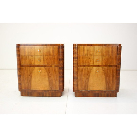 Image 1 of Pair of vintage wooden bedside tables by Jindrich Halabala, Czechoslovakia 1950