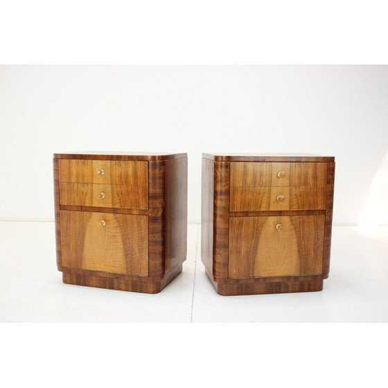 Image 1 of Pair of vintage wooden bedside tables by Jindrich Halabala, Czechoslovakia 1950