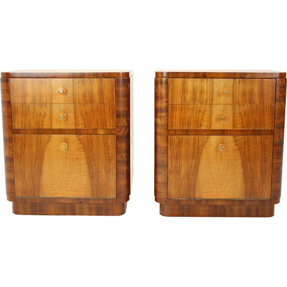 Image 1 of Pair of vintage wooden bedside tables by Jindrich Halabala, Czechoslovakia 1950