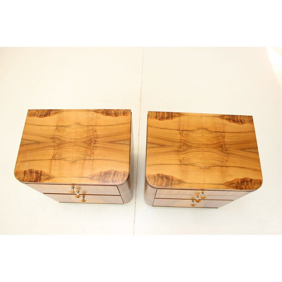 Image 1 of Pair of vintage wooden bedside tables by Jindrich Halabala, Czechoslovakia 1950