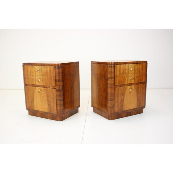 Image 1 of Pair of vintage wooden bedside tables by Jindrich Halabala, Czechoslovakia 1950