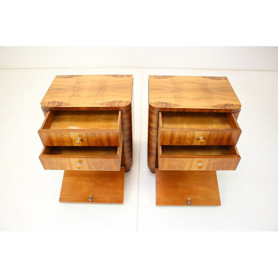 Image 1 of Pair of vintage wooden bedside tables by Jindrich Halabala, Czechoslovakia 1950