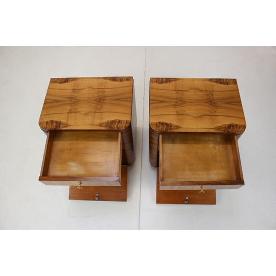 Image 1 of Pair of vintage wooden bedside tables by Jindrich Halabala, Czechoslovakia 1950
