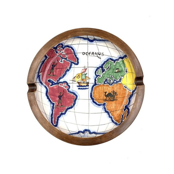 Image 1 of Porta-mappa del mondo in ceramica policroma vintage di Zaccagnini, Italia, anni '40