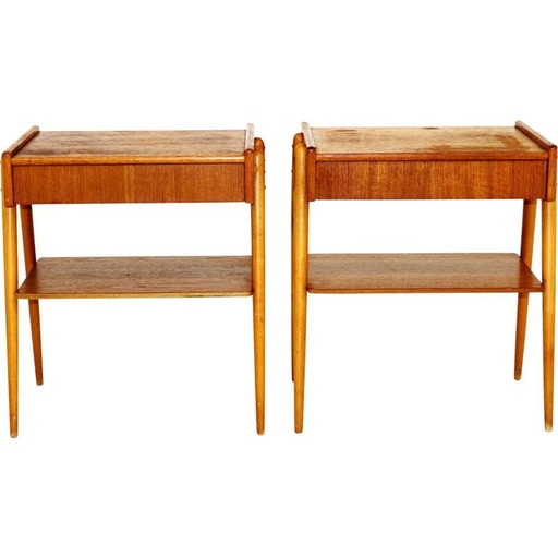 Par de mesitas de noche vintage de teca de Carlstöm et Co Möbelfabrik, Suecia, años 60