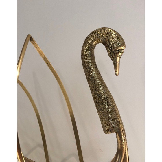 Image 1 of Vintage brass swan magazine rack, Italy 1940s