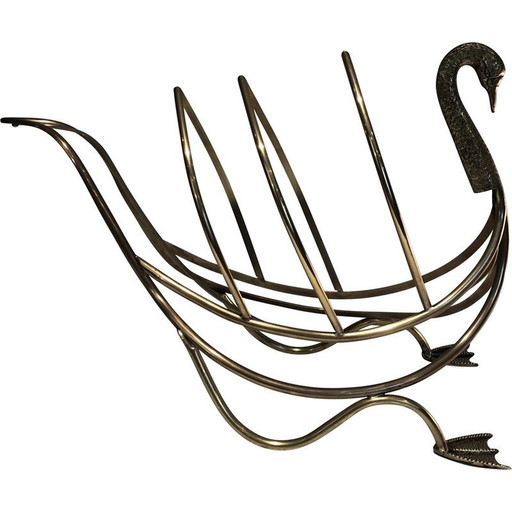 Revistero vintage de latón con forma de cisne, Italia, década de 1940
