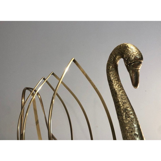 Image 1 of Vintage brass swan magazine rack, Italy 1940s