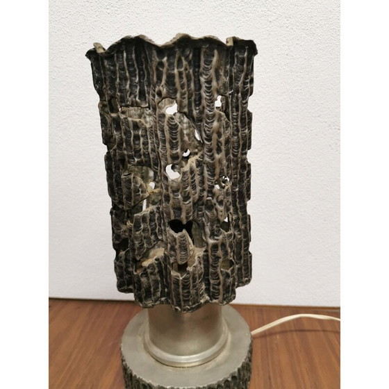 Image 1 of Vintage Brutalist pewter lamp, Italy 1960