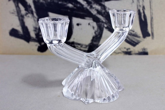 Image 1 of Lot de 2 bougeoirs en verre de style Art Déco