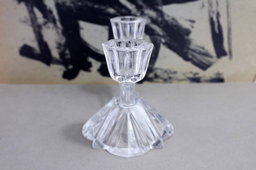 Set of 2 Art Deco style glass candle holders