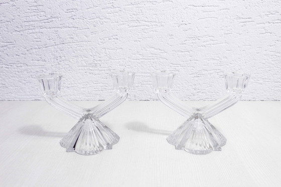 Image 1 of Set of 2 Art Deco style glass candle holders