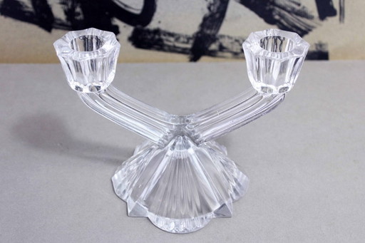 Set of 2 Art Deco style glass candle holders