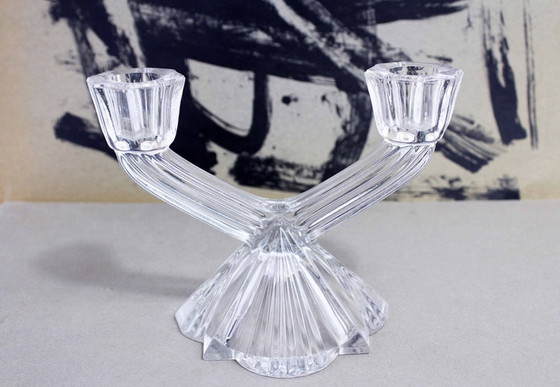 Image 1 of Set of 2 Art Deco style glass candle holders