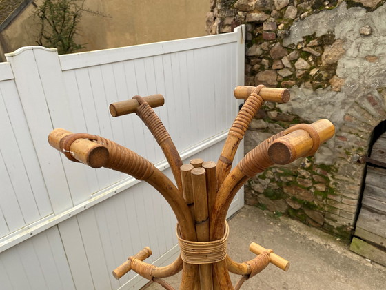 Image 1 of Vintage Rattan Coat Rack 1970