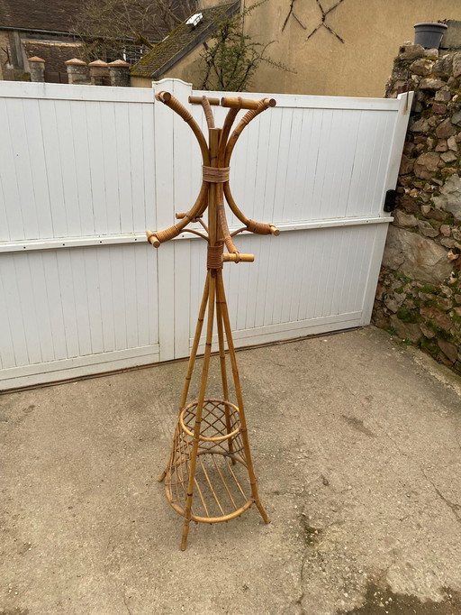 Vintage Rattan Coat Rack 1970