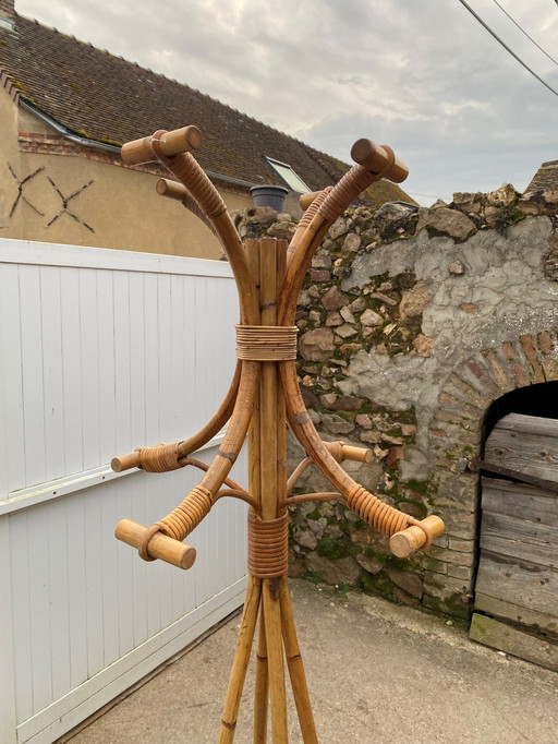 Vintage Rattan Coat Rack 1970