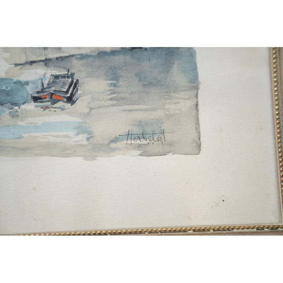 Image 1 of Vintage lithograph “Ile de la cite” in wood and glass, 1980