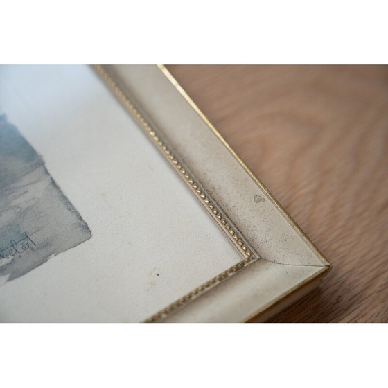 Image 1 of Vintage lithograph “Ile de la cite” in wood and glass, 1980