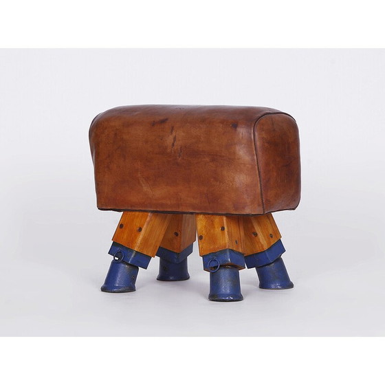 Image 1 of Vintage Czech leather gym stool pommel horse, 1930s