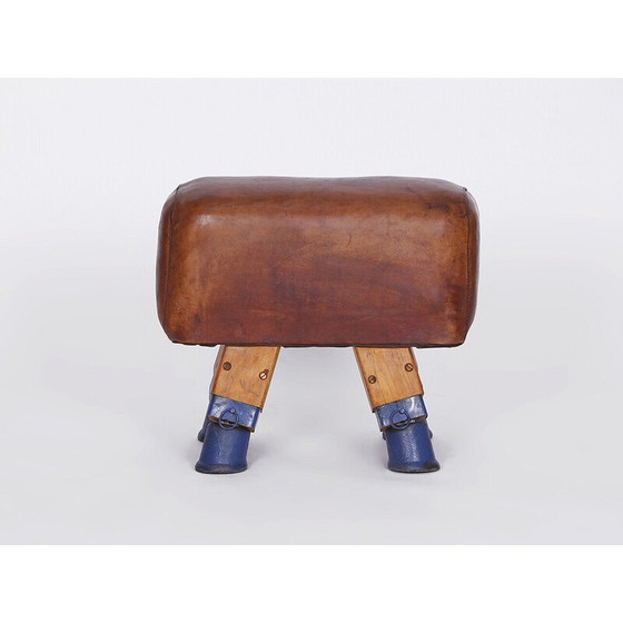 Image 1 of Vintage Czech leather gym stool pommel horse, 1930s