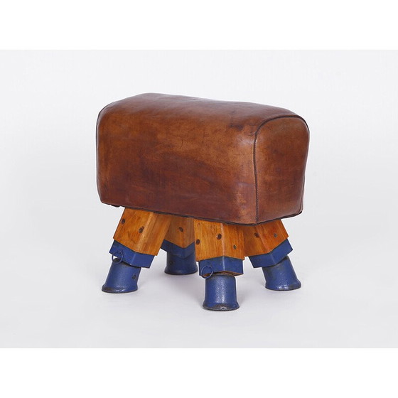 Image 1 of Vintage Czech leather gym stool pommel horse, 1930s