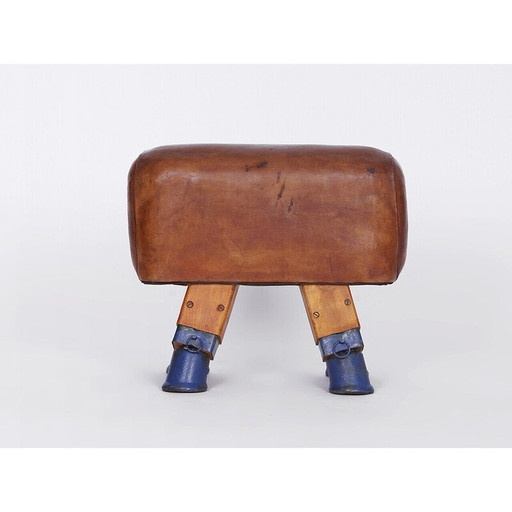 Vintage Czech leather gym stool pommel horse, 1930s