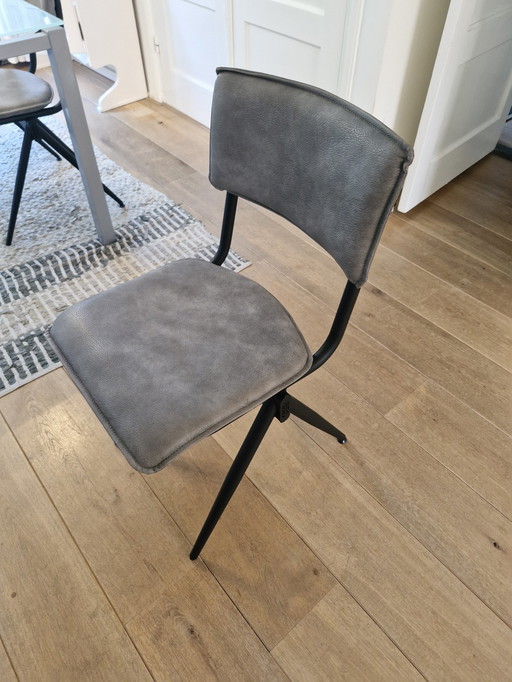 Industrial Urban Gray Leather Dining Table Chairs, 6Pieces.