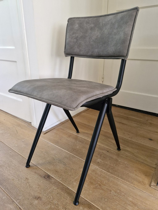 Industrial Urban Gray Leather Dining Table Chairs, 6Pieces.