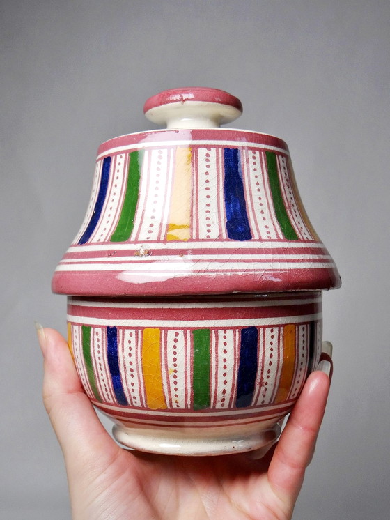 Image 1 of Covered pot / Butter pot Moroccan pottery handicraft Safi