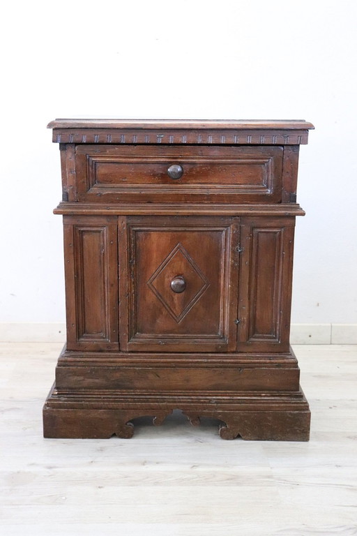 Antique Wooden Single Nightstand, Italy, Tuscany 17Th Century