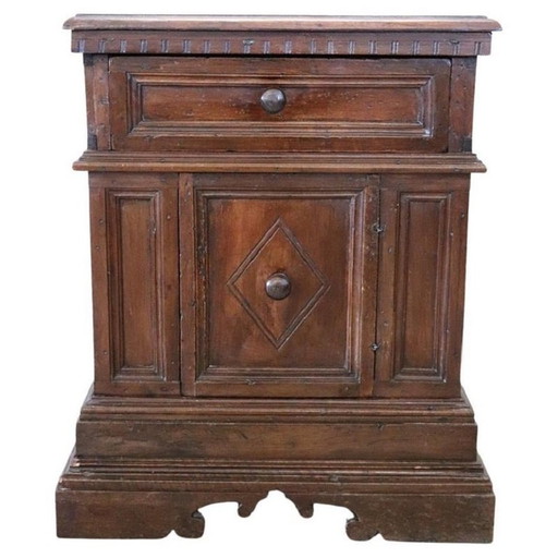 Antique Wooden Single Nightstand, Italy, Tuscany 17Th Century