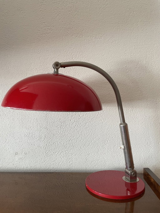 Red Adjustable Table Lamp, Model 144 By Herman Busquet For Hala Zeist