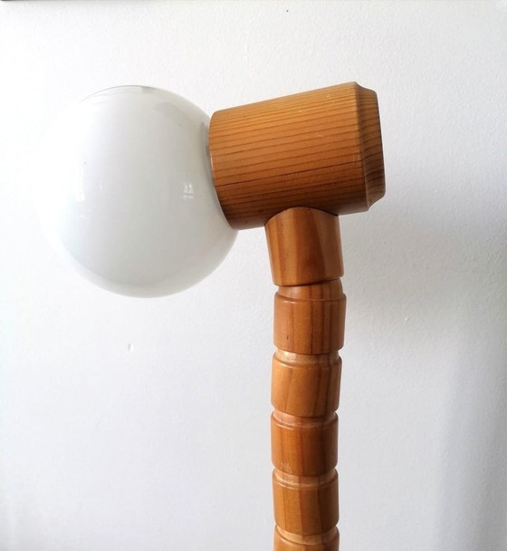 Image 1 of Articulated Scandinavian Pine and Opaline Lamp