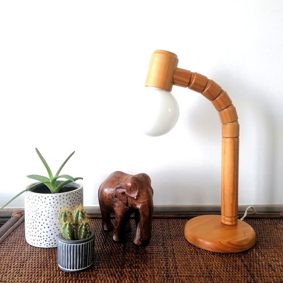 Image 1 of Articulated Scandinavian Pine and Opaline Lamp
