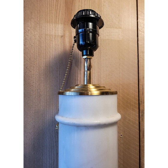 Image 1 of Pair of vintage lamp bases in marble, oakwood and bronze