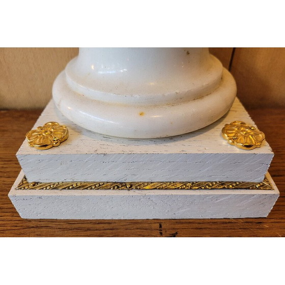 Image 1 of Pair of vintage lamp bases in marble, oakwood and bronze