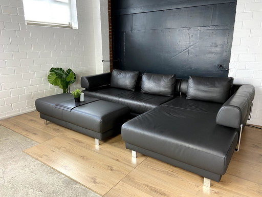 Ewald Schillig leather sofa Brand Face with stool