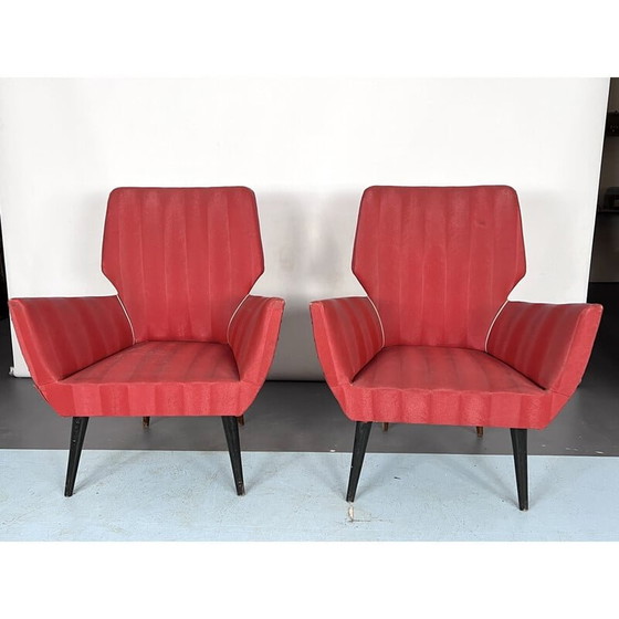 Image 1 of Pair of mid-century red armchairs, Italy 1950s