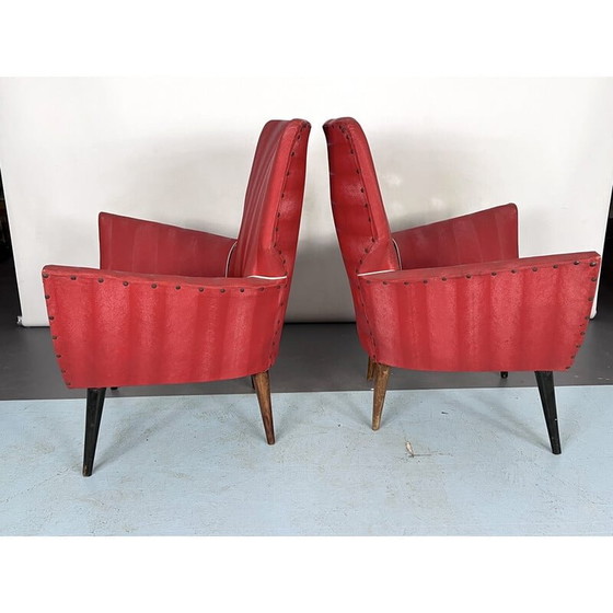 Image 1 of Pair of mid-century red armchairs, Italy 1950s