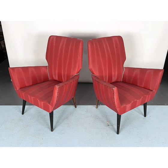 Image 1 of Pair of mid-century red armchairs, Italy 1950s