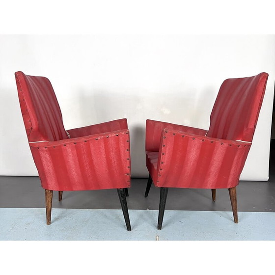 Image 1 of Pair of mid-century red armchairs, Italy 1950s