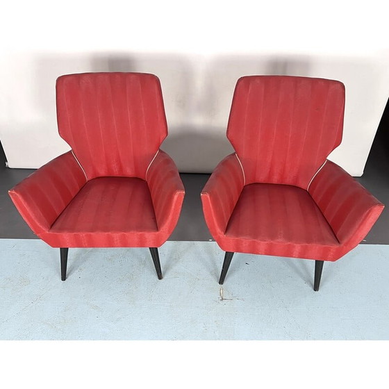Image 1 of Pair of mid-century red armchairs, Italy 1950s