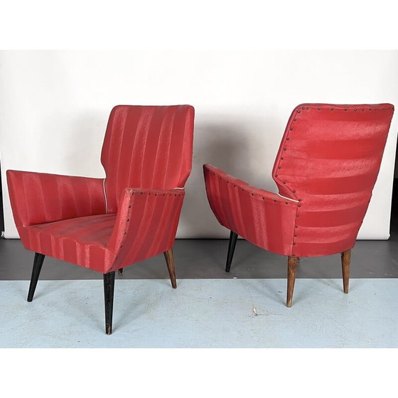 Image 1 of Pair of mid-century red armchairs, Italy 1950s