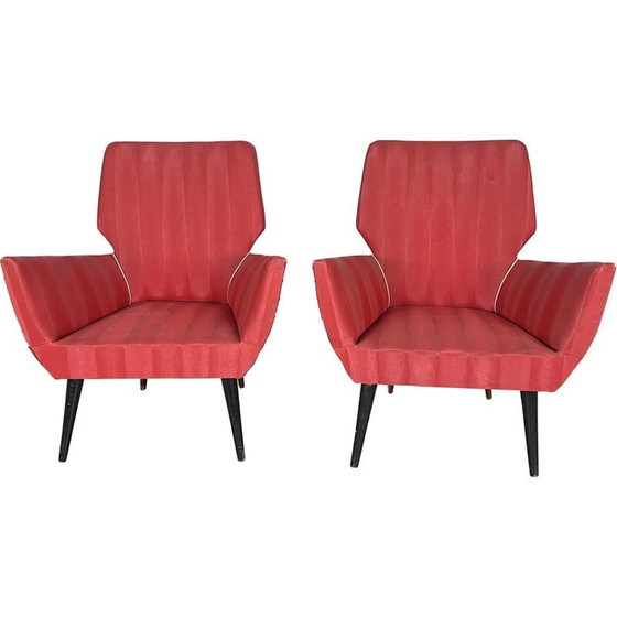Image 1 of Pair of mid-century red armchairs, Italy 1950s